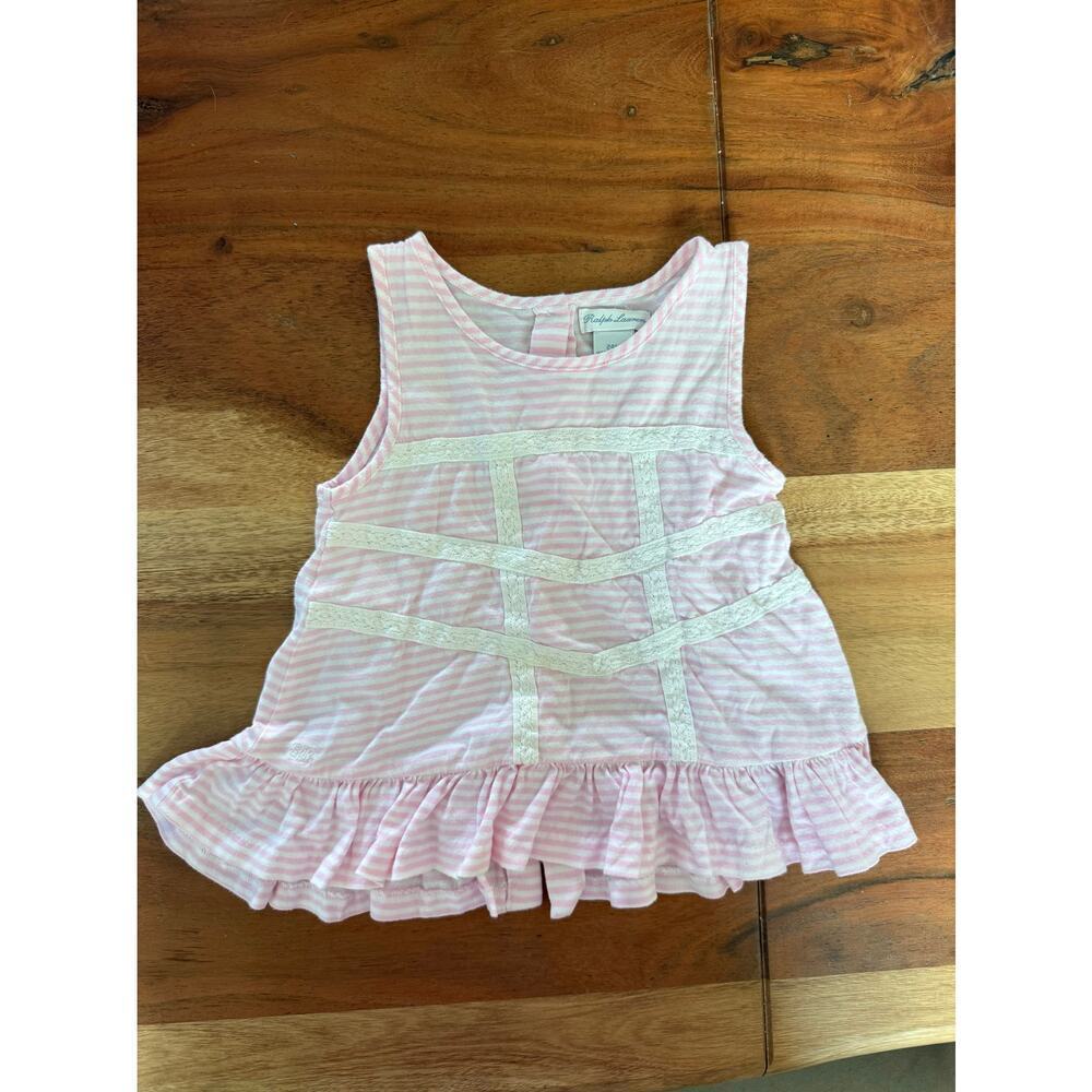 Ralph Lauren Pink White Stripe 100% Cotton Top Size 24 Months